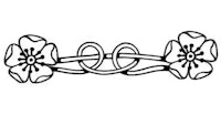 a black and white drawing of a knot with two flowers